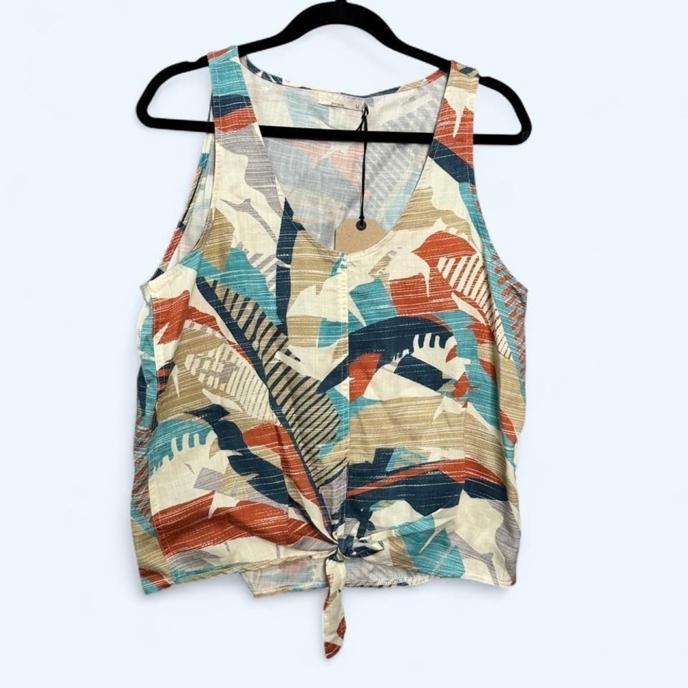 prAna McKenzie Tank Tropical Abstract Tie Front Top Sz M NWT Lyocell Vacation - Picture 2 of 7